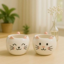 PremiumPort El Işlemeli Seramik Çift Kedi Kupa, Özel Tasarım, Seri, Kabartmalı