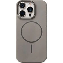 Fenza iPhone 14 Pro Max Uyumlu Kamera Çıkıntılı Magsafe Wireless Şarj Özellikli Gri Renkli Sert Sararmaz Silikon Kılı