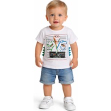 Whoops Erkek Çocuk Dinazor Desenli Yazılı Beyaz Renk Kısa Kol Tişört