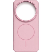 Fenza Xiaomi 14 Ultra Uyumlu Kamera Çıkıntılı Magsafe Wireless Şarj Özellikli Pembe Renkli Sert Sararmaz Silikon Kılıf