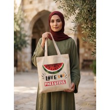 Geleneksel Filistin Yarım Karpuzlu "love For Palestıne" Dijital Baskılı El Hambez Çanta 35*40 cm