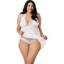 Pms Dantelli Beyaz Büyük Beden Gecelik TM1273