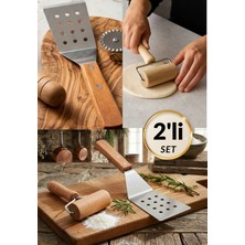 PremiumPort 2'li Ahşap Saplı Metal Spatula ve Rulo Merdane Seti