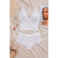 Pms Kadın Beyaz Dantel Bralet Şort Takımı – Romantik ve Zarif Iç Giyim