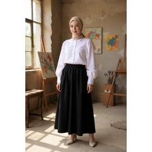 Pms Kadın Siyah Double Kumaş Beli Lastikli Cepli Etek