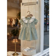 Kidzes Pamuk Keten( Müslin Tarz ) Kız Bebek Yeşil Yazlık Elbise