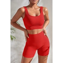 Pms Kadın Kırmızı Kalın Askılı Yüksek Bel Şortlu Gecelik Takımı