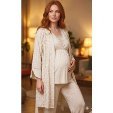 Pms Bone 6209 Kadın 3'lü Dokuma Sabahlıklı Lohusa Pijama Takımı
