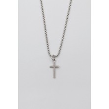 IDR Minimalist Haç Kolye - Örme İthal Zincirli Unisex Gümüş Kaplama - 60 cm