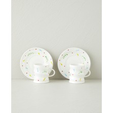 PremiumPort Renkli 4'lü Bone China Kahve Fincan Takımı, 2 Kişilik, 100 ml
