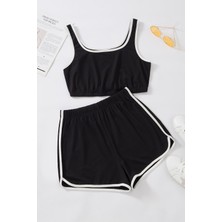 Pms Kadın Siyah Askılı Crop Top ve Şortlu Gecelik Takım