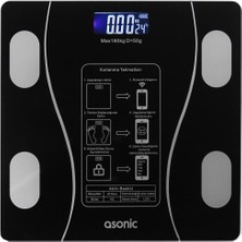 Temiz Pazar Asonıc BS260 Siyah Dijital Bluetooth Baskül 260*260MM 2*AAA Pil Hediyeli LCD Ekran