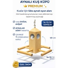 Papağanhane Doğal Ahşap Aynalı Kuş Oyuncağı | 4 Tünekli Premium Muhabbet Kuşu Oyun Kulesi