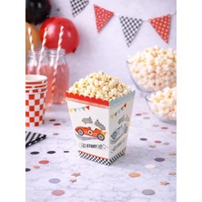 Parti Adresi Yarış Arabaları Temalı Karton Mısır Kutusu – Doğum Günü Popcorn Kutusu 8'li