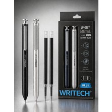 Writech Metal Gövdeli 2'li Jel Kalem Seti - 0.7 mm Uc + 2 Yedek Mürekkep Kapsülü (Mavi Mürekkep)