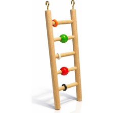 Papağanhane 5 Basamaklı Doğal Ahşap Kuş Merdiveni 22X7 cm Boncuklu Kafes Oyuncağı