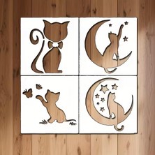 Sanathobi 4 Adet Sevimli Kedi Şablonu, Yeniden Kullanılabilir, Duvar Boyama, Kumaş Boyama, Cam Sanatı