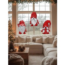 Özgül Reklam Yılbaşı Kırmızı Cüceler Dekoratif Cam , Duvar , Karavan Sticker