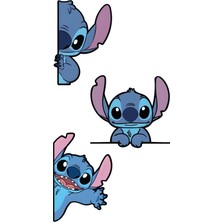 Özgül Reklam Stitch Sticker 3 Lü Set, Su Geçirmez, Yüksek Çözünürlüklü, Araba, Motosiklet, Laptop, Kask Sticker