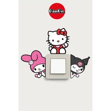 Özgül Reklam Hello Kitty Kuromi My Melody Set Su Geçirmez Yüksek Çözünürlüklü Lamba Priz Ev Dekorasyon Sticker