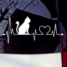 Özgül Reklam Kedi Elektrokardiyogramı Sticker Araba Sticker / Motor Sticker / Laptop Sticker / Duvar Sticker