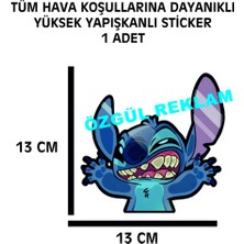 Özgül Reklam Cama Yapışmış Stitch Sticker 1 Adet 13X13 cm Su Geçirmez Hq Araba Laptop Motor Kask Sticker