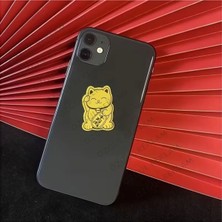 Özgül Reklam Mat Altın Renginde Şanslı Kedi Etiketi Sticker Araba Sticker / Motor Sticker / Laptop Sticker