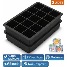 Evolis Kitchen 2ADET 15 Bölmeli Büyük Boy Silikon Buz Kalıb-Kare Buzluk Kokteyl Sunum Buz Kalıbı Et Suyu Saklama