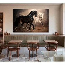 Özgül Reklam Ürünler Modern Soyut Siyah Beyaz Atlar At Kanvas Tablo