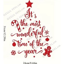 Özgül Reklam Kırmızı Noel Ağacı Desenli Yılbaşı Sticker Kendinden Yapışkanlı Duvar Çıkartma