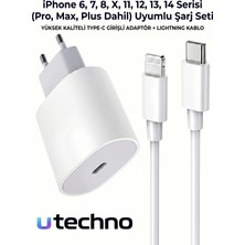 utechno iphone Tüm Serilerle Uyumlu Hızlı Şarj Aleti Adaptör + Kablo (Set) Plus 6 7 8 x 11 12 13 14 Pro Max 25W Beyaz Renk