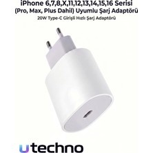 utechno iPhone 6 7 8 X 11 12 13 14 15 16 (Pro Max Plus Dahil) Uyumlu Hızlı Şarj Başlığı Adaptör Type-C 20W Beyaz