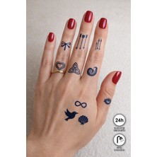 BP Tattoo 24 Saatte Renklenen Karışık Figürlü Minimal Dövme El Parmak Bilek Dövmesi