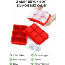 Evolis Kitchen 2ADET (6 Bölmeli Büyük Boy Silikon Buz Kalıbı Silikon Kare Buzluk Kokteyl Çok Amaçlı (Kırmızı)