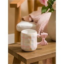 PremiumPort Pembe Desenli Seramik Fiyonk Kulplu Kupa 320 ml