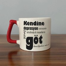 PremiumPort Baskılı Kırmızı Kulplu Kalp Kupa, Sıcacık ve Şık Tasarım