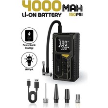 Epilons 4000MAH Hava Kompresörü Powerbank Özellikli Kompresör Araba Bisiklet Top Lastik Şişirme Pompas