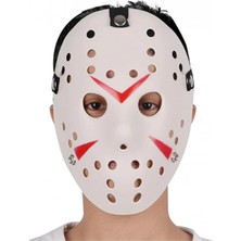 Bazarhane Beyaz Renk Kırmızı Çizgili Tam Yüz Hokey Jason Maskesi Hannibal Maskesi
