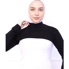 Alivascarf Balıkçı Yaka Boyunluklu Kolluk Siyah - Likralı Dik Yakalı Kadın Body Tesettür Crop Bolero