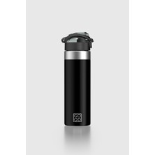 PremiumPort Şık Siyah Tritan Matara 630 Ml, Metal Aksesuarlı, Dayanıklı ve Hafif