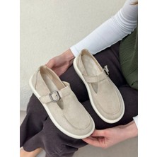 Erva'nın Butiği Bej Süet (Olivia) Toka Detaylı Kadın Loafer