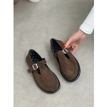 Erva'nın Butiği Kahve Süet Kadın Loafer Toka Detaylı Kaydırmaz Taban ile Günlük Kullanım İçin