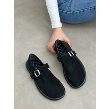 Erva'nın Butiği Siyah Süet (Olivia) Toka Detaylı Kadın Loafer
