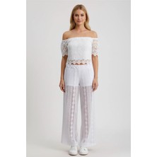 Pms Beli Lastikli Içi Şortlu Bol Paça Rhat Kalıp Dantel Şık Cool ve Seksi Dantel Pantolon