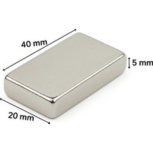 Esplendor 40×20×5 mm N35 Neodyum Mıknatıs – Nikel Kaplama, Köşeli (10’lu Paket)