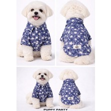 Puppy Party Mavi Yıldız Desenli Düğmeli Gömlek Yaka Köpek Kıyafeti.hafif ve Nefes Alabilen Ince Dokuma Poplin Kumaş Yaz Aylarında Maksimum Konfor ve Şıklık Için Tasarlandı.
