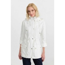Selen Beli Büzgülü Çıtçıtlı Trençkot  /  Ekru