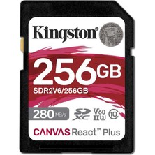  kingston sdr2v6-256gb canvas react plus sdxc uhs-ıi 280r-150w u3 v60 for full hd-4k sd hafıza kartı