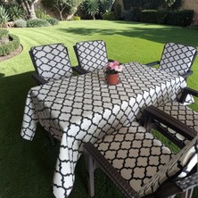 Mor Minder Sandalye Minderi ve Masa Örtüsü Fermuarlı Lastikli 6'lı 4 cm Sünger Alt 42X42 Sırt 42X42 Beyaz-Siyah