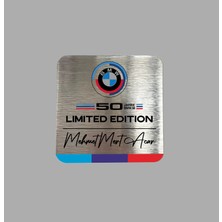 CRF Reklam Promosyon Matbaa Kişiye Özel Bmw Yeni Logolu 50. Yıl 50 Jahre Limited Edition Metal Etiket 6x6 cm Arkası Yapışkanlı